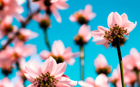 Pink flowers with blue sky background, Thailand. (Selective focus)の素材