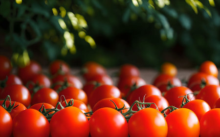 Tomatoes in the garden. Selective focus. Shallow depth of fieldの素材