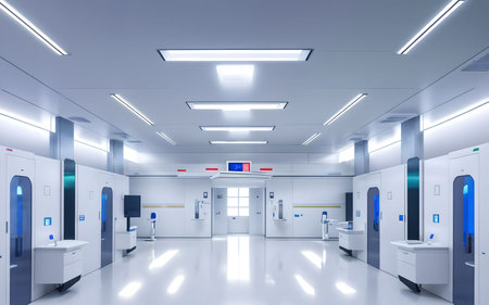Interior of a modern hospital corridor. 3d render image.の素材