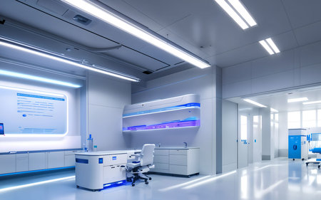 Interior of a modern hospital corridor. 3d rendering mock upの素材