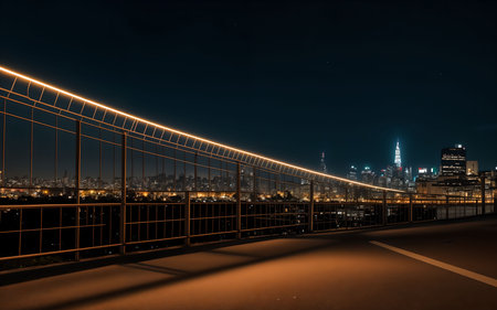 Night view of New York City skyline from Brooklyn Bridge, USA.の素材