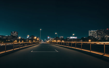 Night view of the bridge over the river in the city center.の素材