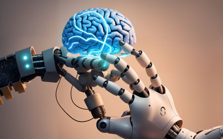 3d rendering robot hand working with human brain, artificial intelligence conceptの素材