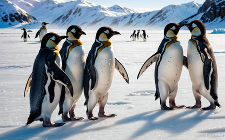 Group of penguins on the ice in Antarctica. Beautiful penguins in Antarcticaの素材
