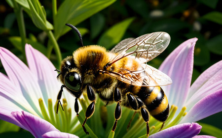Bee on a flower close-up. Macro photography of a bee.の素材