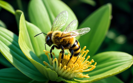 Bee on a flower. Shallow depth of field. Shallow DOF.の素材