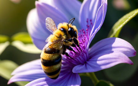 Bee on a purple flower in nature. Shallow depth of field.の素材