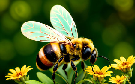 Bee on yellow flower. Shallow depth of field (DOF)の素材