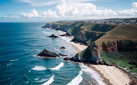 Aerial view of the cliffs on the Atlantic Ocean coast in Portugalの素材