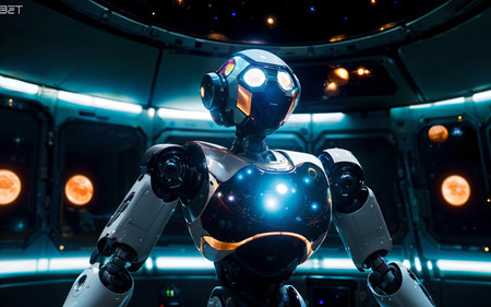 Robot in spaceship. Futuristic concept. 3D Renderingの素材