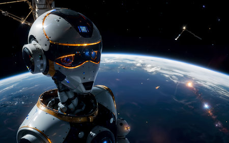 Astronaut in outer space. Science fiction. 3D renderingの素材