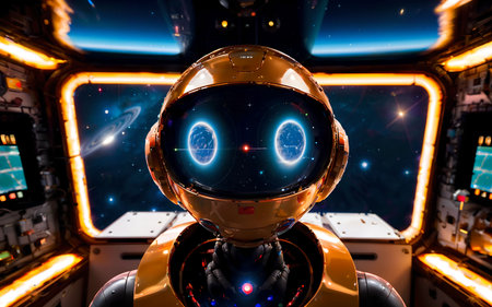Astronaut in outer space. Futuristic space background. 3D renderingの素材