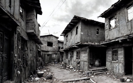 Old houses in the village of Lao Cai, Vietnam.の素材