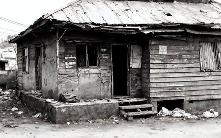 abandoned old house in black and white. concept of povertyの素材