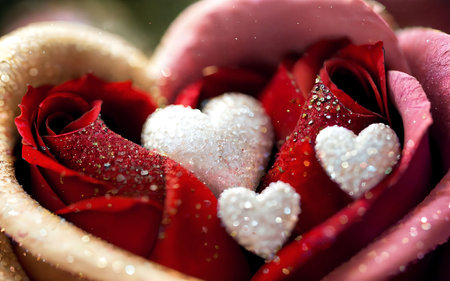 Valentine's day background with red rose and hearts. Close up.の素材