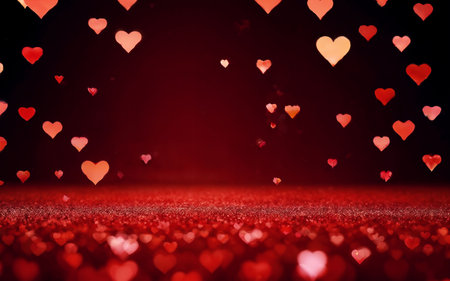 Valentine's day background with red hearts bokeh lightsの素材