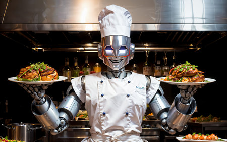 Robot chef in a restaurant.の素材
