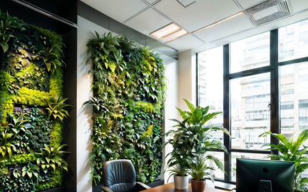Interior of a modern office, green plants on the wall.の素材