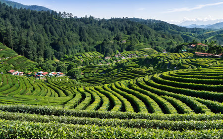 Green Serenity: Exploring the Tranquil Beauty of Tea Plantations and Rural Agriculture Landscapesの素材