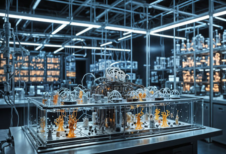 3d rendering. Futuristic robot arm in factory. Automotive industryの素材
