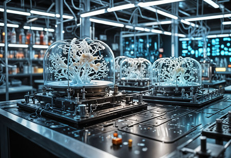 3d rendering of a robot vacuum cleaner inside a factory production lineの素材