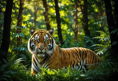 Portrait of Sumatran Tiger (Panthera tigris altaica) in the jungleの素材
