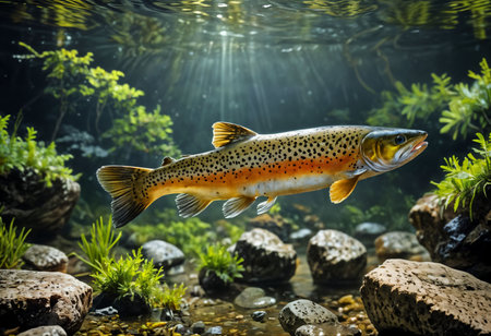 Rainbow trout in the aquarium. Rainbow trout (Trout)の素材