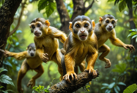 Monkeys in the rainforest. Wildlife scene from tropics.の素材