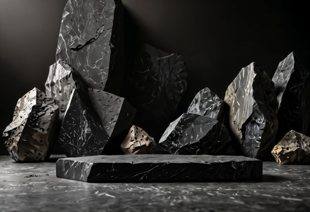 Abstract composition of black and white marble stones. 3d render.の素材