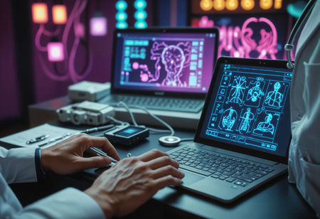 Doctor working with modern computer. Medical and healthcare concept. 3D Renderingの素材