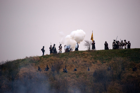 Firing cannon, Battle of Three Emperors, Austerlitz, Tvarozna, Czech republicのeditorial素材