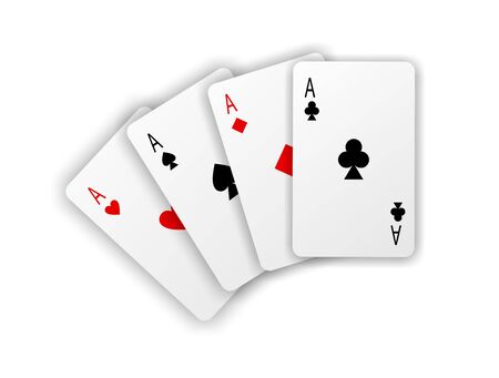 Playing cards. Four aces on white background with soft shadowの写真素材