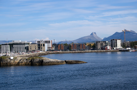 Urban houses and construction sites on the mountain side in Bodo, North of the Polar Circle, Norwayのeditorial素材