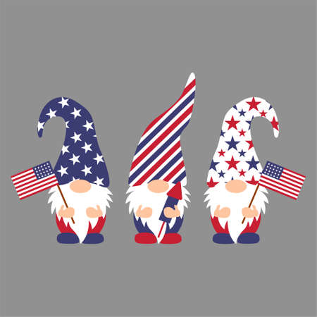 Patriotic Gnomes 4th of July Gnomes vector t shirt designのイラスト素材
