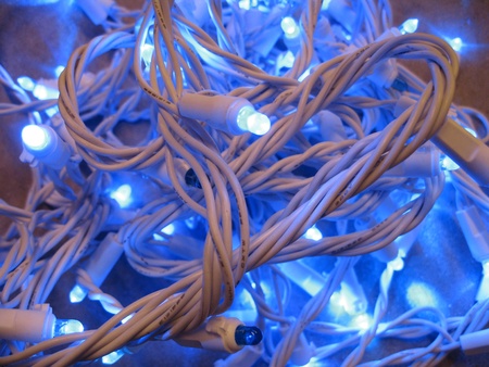 Twinkling LED blue Christmas lightsの写真素材