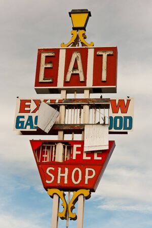 Abandoned neon restaurant sign along I-15 in Barstowの写真素材