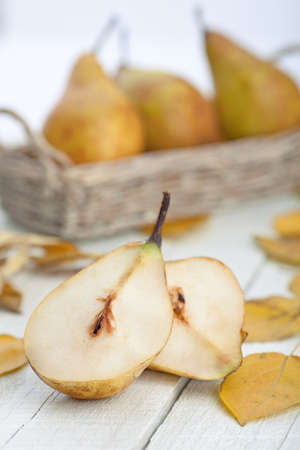 Ripe pears with leaves. food photography