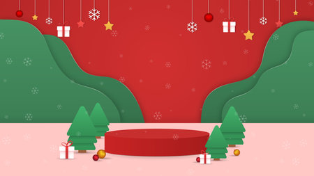 Merry Christmas Happy New Year Podium Product Display Backgroundのイラスト素材