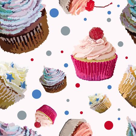 Seamless background with the image of cute cupcakes.のイラスト素材