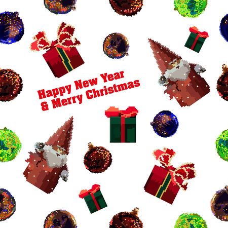 Seamless Christmas background with Christmas balls, gifts and Santa Claus.のイラスト素材