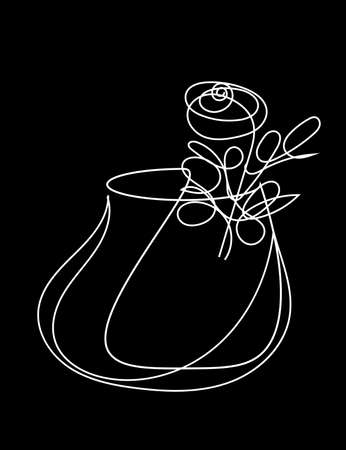A beautiful painting with a line: a rose in a vase. vector graphicsのイラスト素材