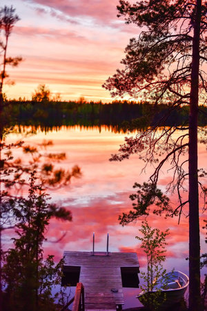 evening on the lakeの写真素材