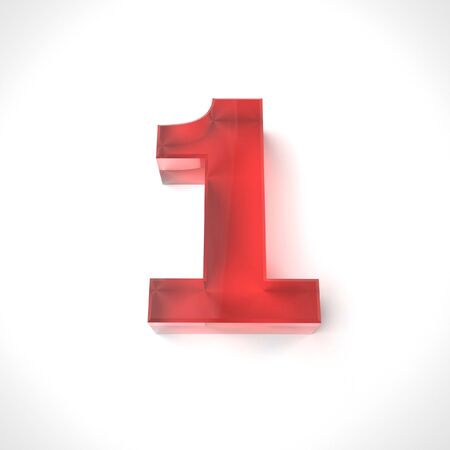 3d red number 1 in glass over white background. 3d render illustrationの写真素材