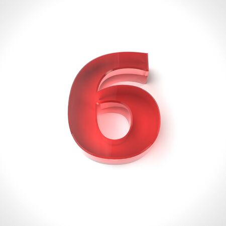 3d red number 6 in glass over white background. 3d render illustrationの写真素材
