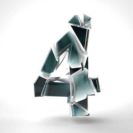 3D dark blue number 4 in the broken glass on a white background. 3D rendered Illustrationの写真素材