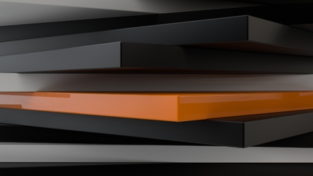 Abstract black, white and orange panels 3D background. render illustrationの写真素材