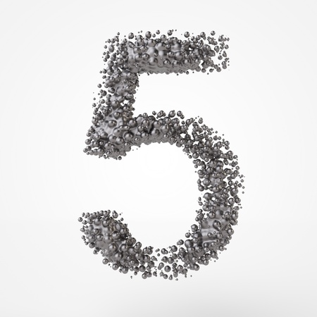 3d number 5 in metal over white background. 3d render illustrationの写真素材