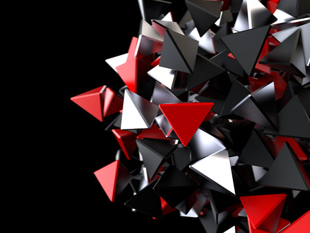 Abstract pyramid particles black, white and red
