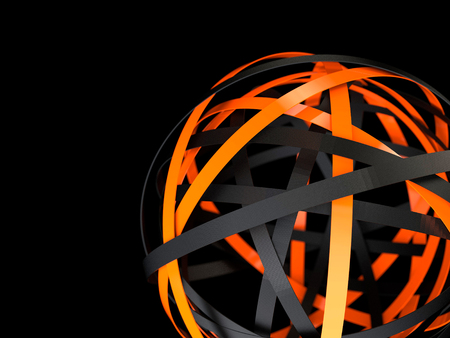Abstract futuristic sphere with black and orange ringsの写真素材