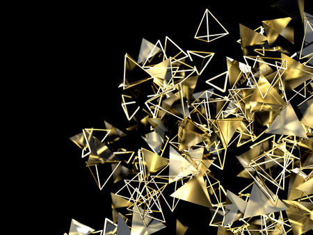 Abstract background with triangular and pyramidal gold particles